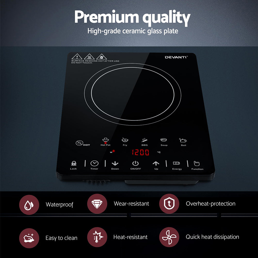 Devanti 30cm Electric Ceramic Cooktop Single Burner Black