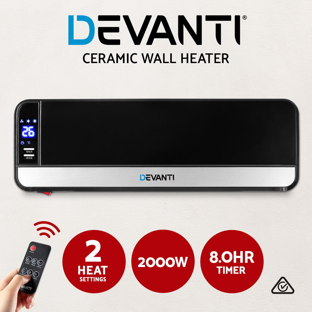 Devanti 2000W Ceramic Wall Heater Black