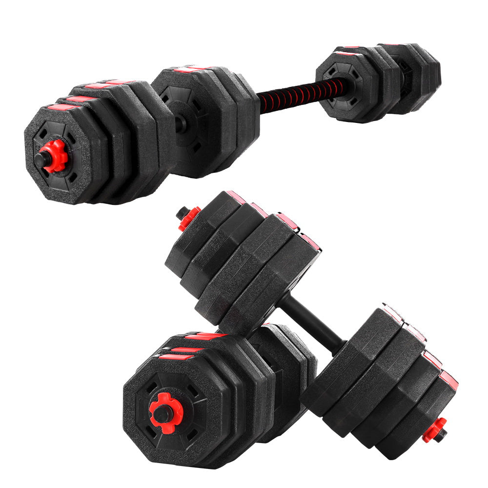 Everfit 40kg Adjustable Dumbbells Barbell Set Black/Red
