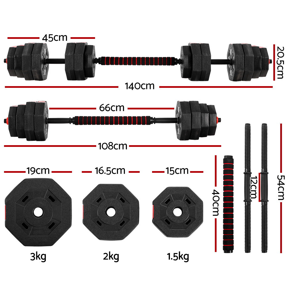 Everfit 40kg Adjustable Dumbbells Barbell Set Black/Red