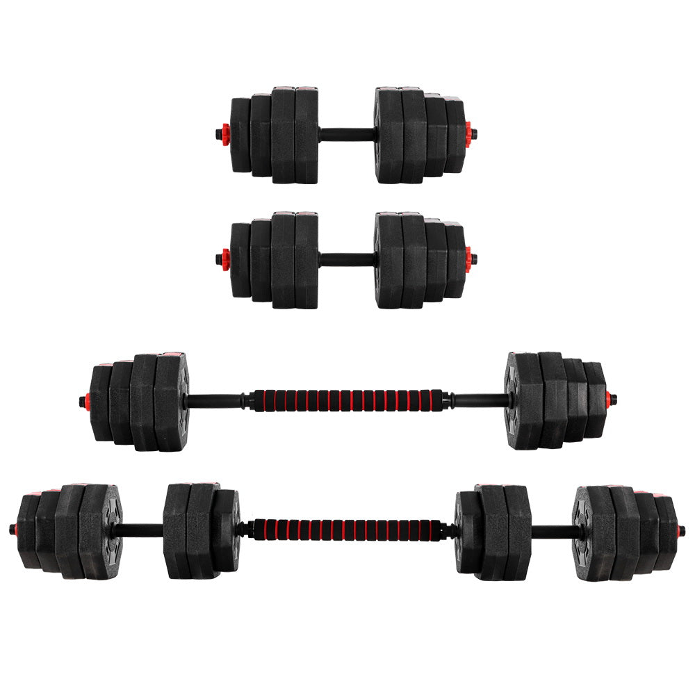 Everfit 40kg Adjustable Dumbbells Barbell Set Black/Red