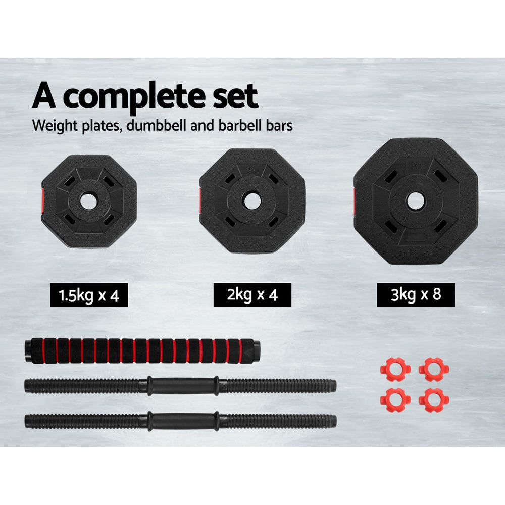 Everfit 40kg Adjustable Dumbbells Barbell Set Black/Red