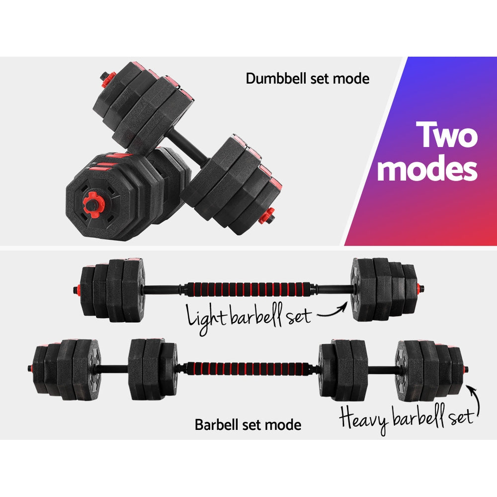 Everfit 40kg Adjustable Dumbbells Barbell Set Black/Red