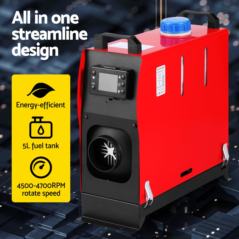 Giantz 5KW Portable Diesel Air Heater 12V LCD Remote Black/Red
