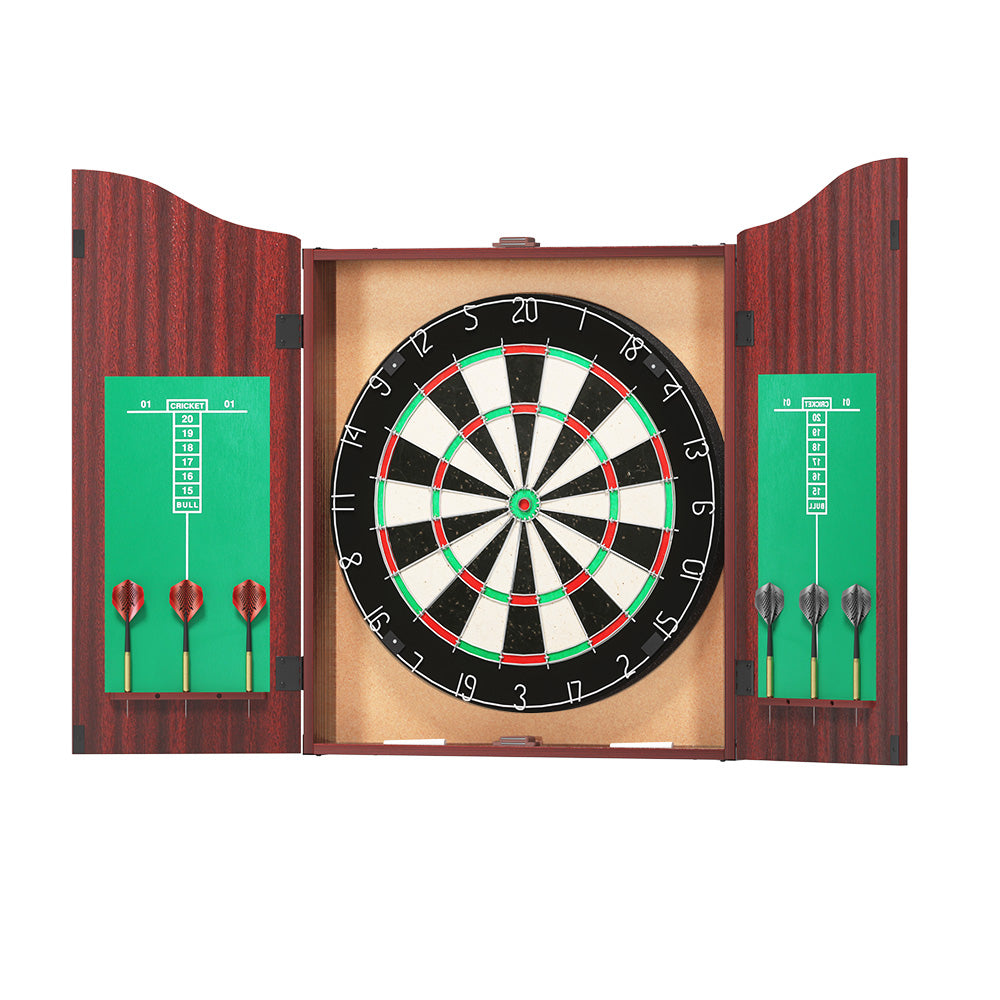 18" Dartboard Cabinet with Steel Darts and Wooden Cabinet Party Game