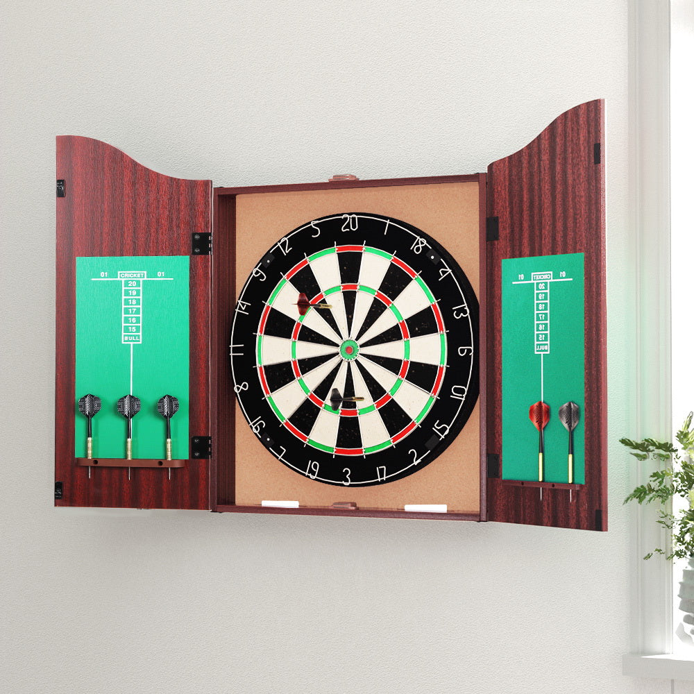 18" Dartboard Cabinet Set Steel Darts Brown