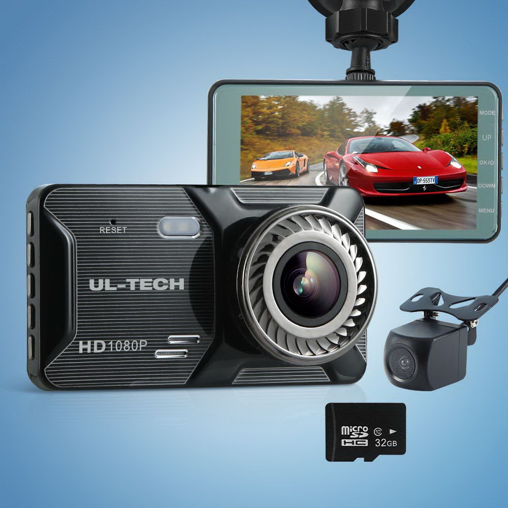 UL-tech 4" Dual Dash Camera 1080P Front Rear Black