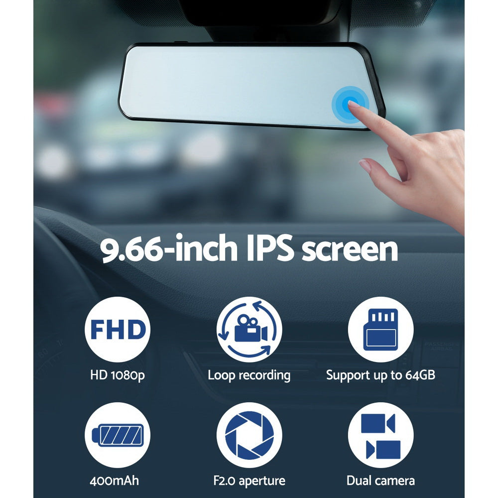 UL-tech 9.66" 1080P Dash Camera Front Rear View Car DVR Black
