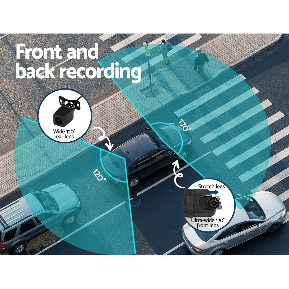 UL-tech 9.66" 1080P Dash Camera Front Rear View Car DVR Black