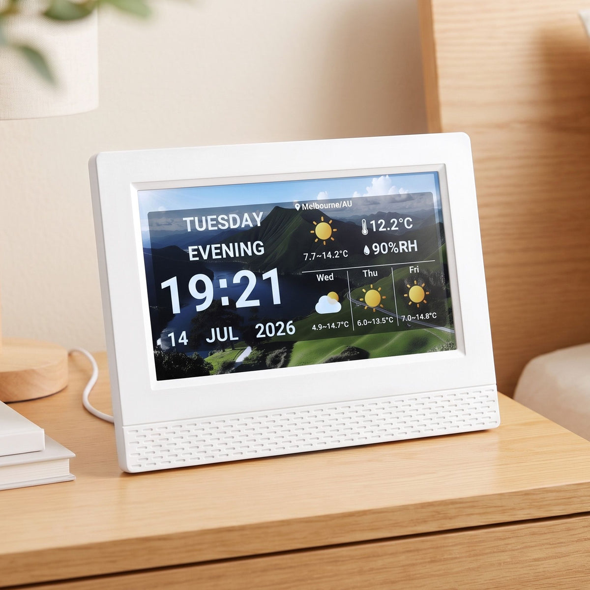 Artiss 7-Inch Smart Digital Clock Calendar with HD Touchscreen and Weather