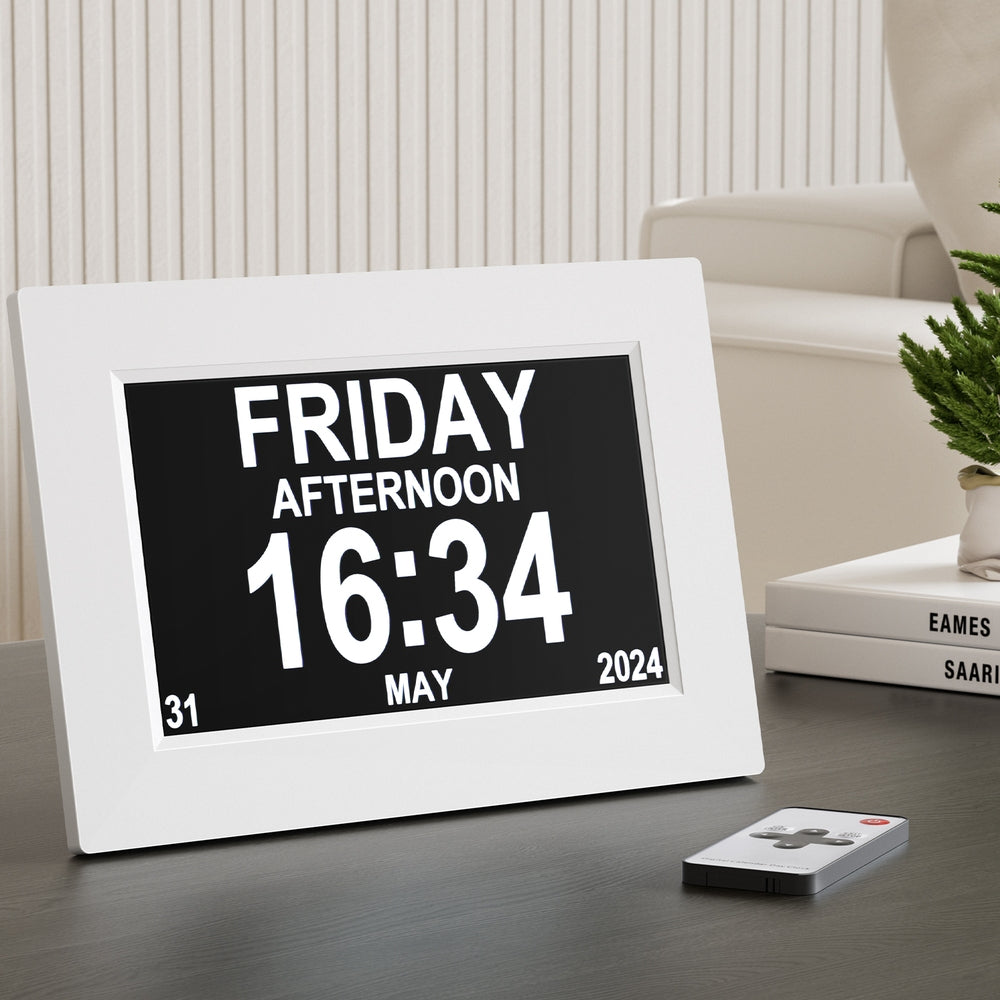 Artiss 8-Inch Digital Day Clock Calendar Alarm White