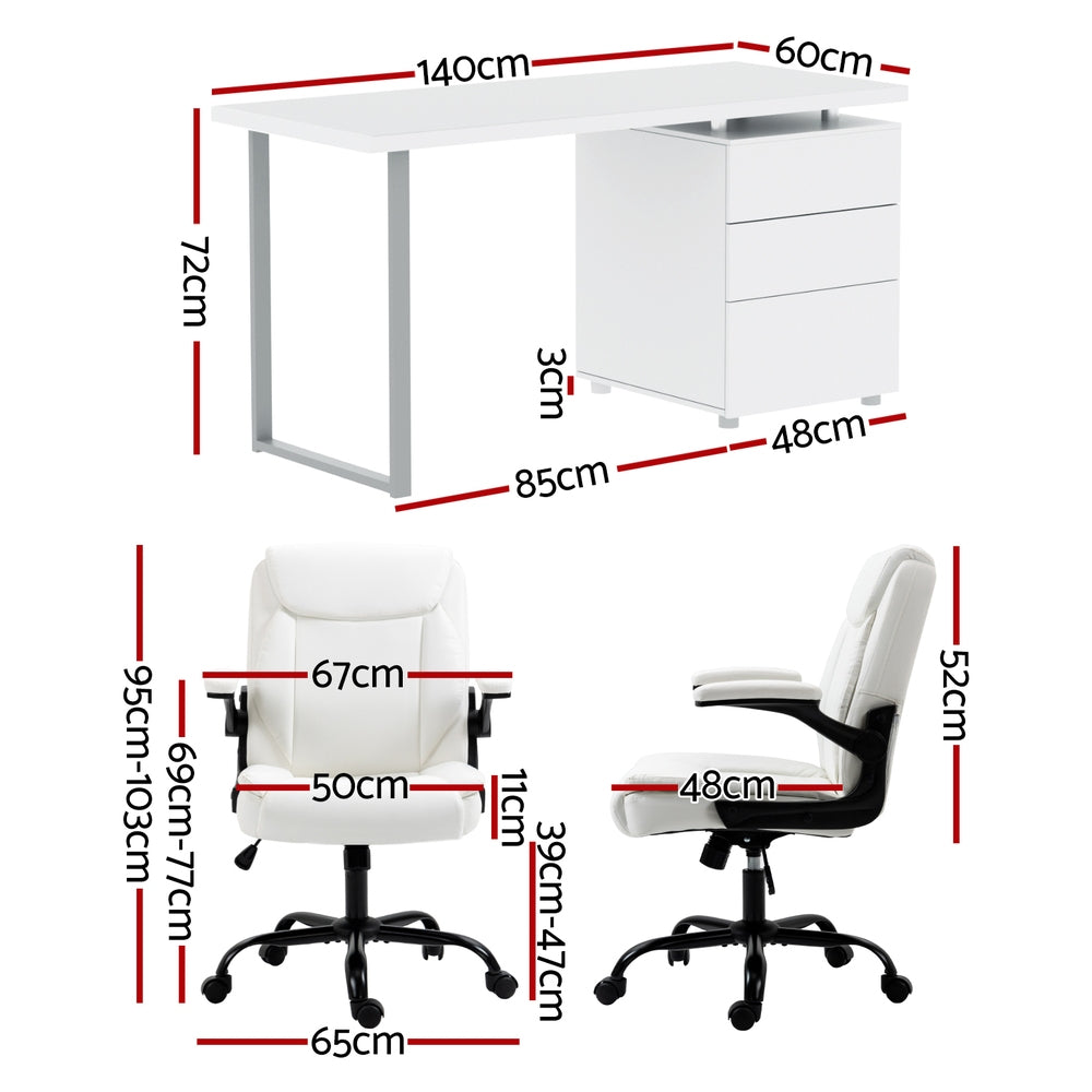 Artiss Executive Desk and Chair Set White