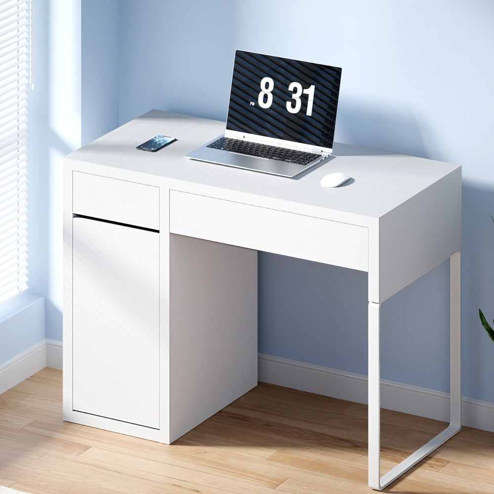 Artiss Computer Desk with 2 Drawers and Cabinet White