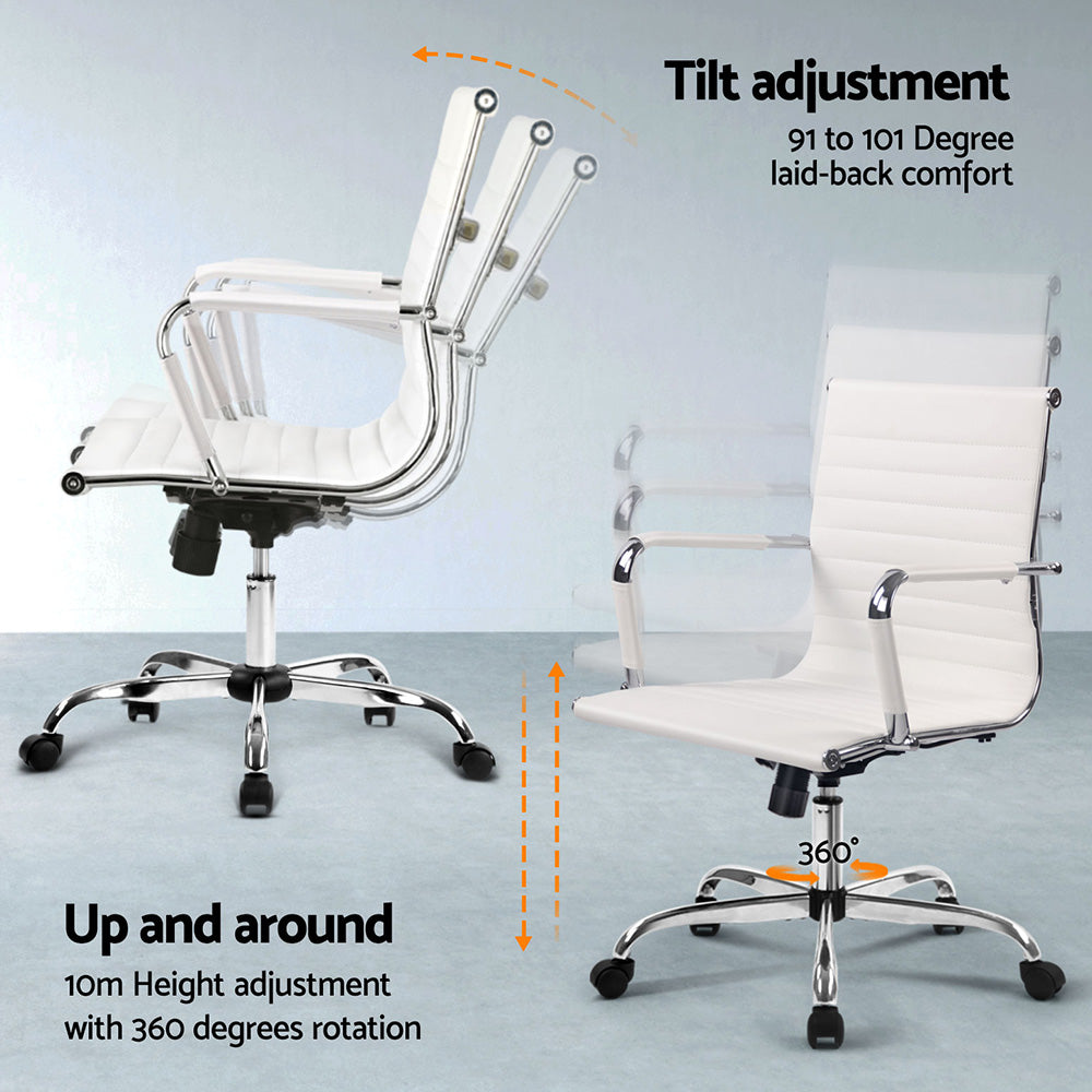 Artiss Foldable Computer Desk & Office Chair Set White PU Leather