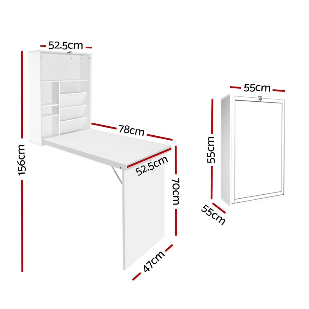 Artiss Foldable Computer Desk Wall-Mounted Bookshelf White