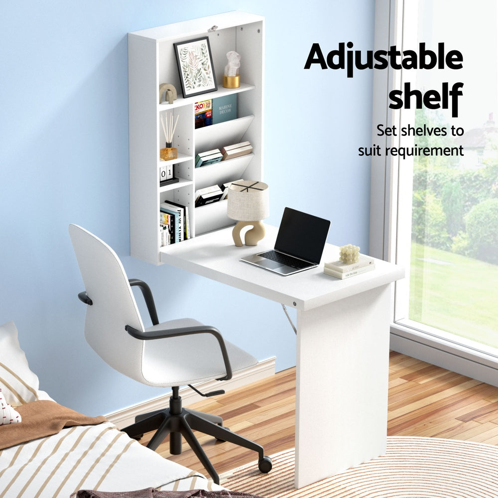 Artiss Foldable Computer Desk Wall-Mounted Bookshelf White