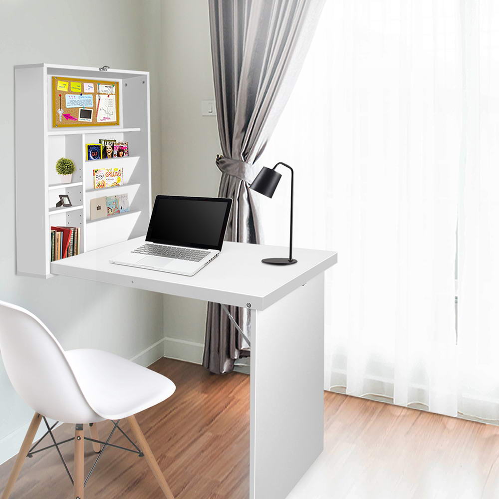 Artiss Foldable Computer Desk Wall-Mounted Bookshelf White