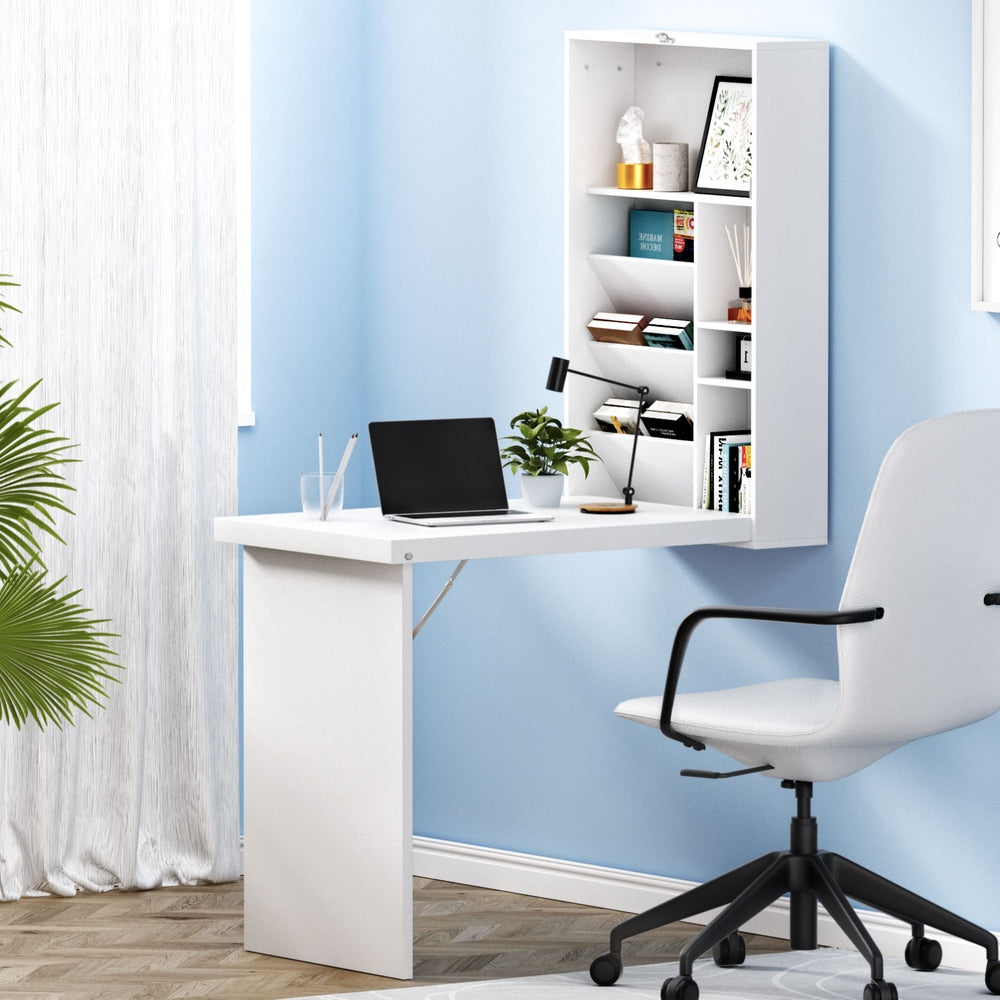 Artiss Foldable Computer Desk Wall Mounted Bookshelf White