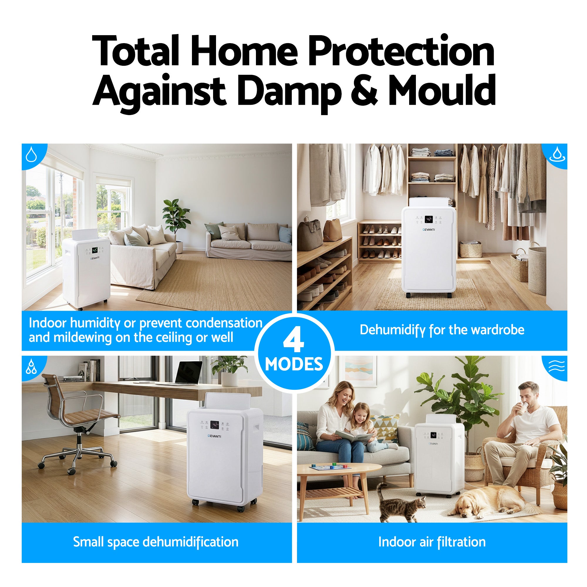 Devanti 50L/Day Dehumidifier Home Air Dryer Mould Moisture 8.5L Tank