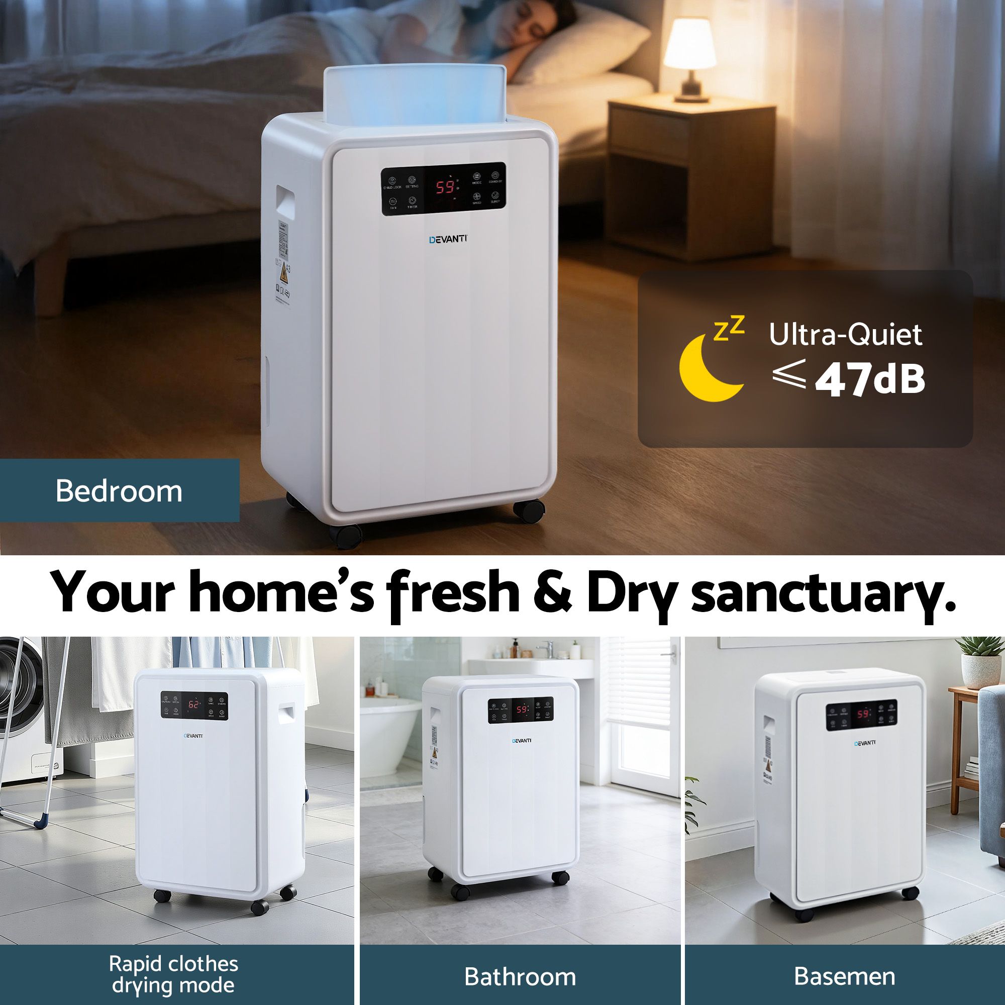Devanti 70L Dehumidifier Commercial Moisture Absorber Air Dryer 8.5L Water Tank