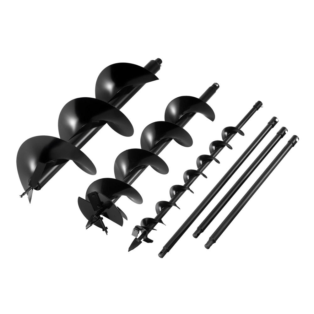 Giantz Post Hole Digger Auger Drill Bit Set 100mm 200mm 300mm Black