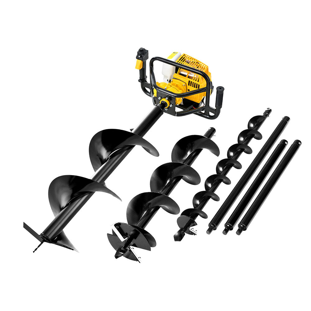 Giantz 82CC Petrol Post Hole Digger Drill Kit Auger Bits