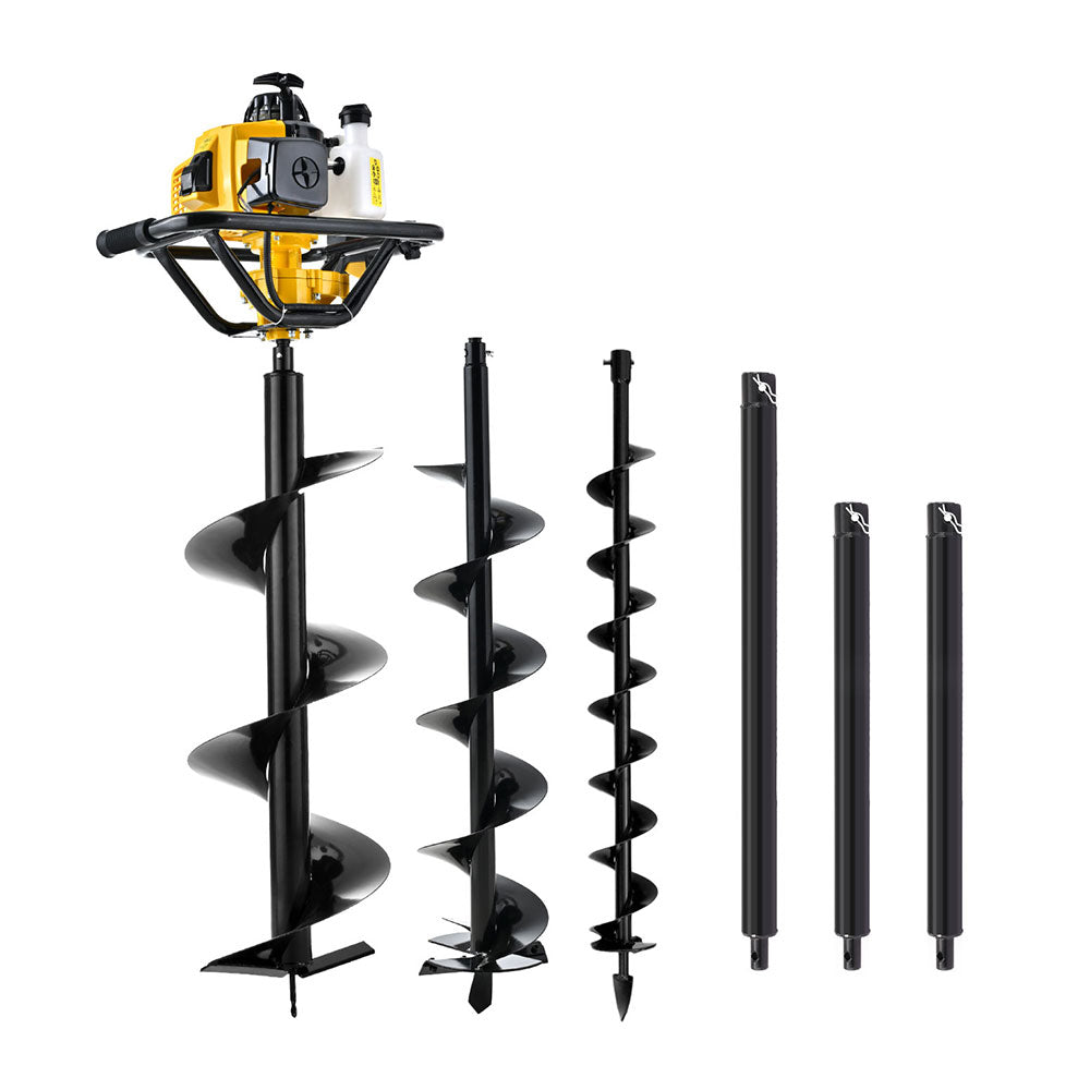 Giantz 82CC Petrol Post Hole Digger Drill Kit Auger Bits