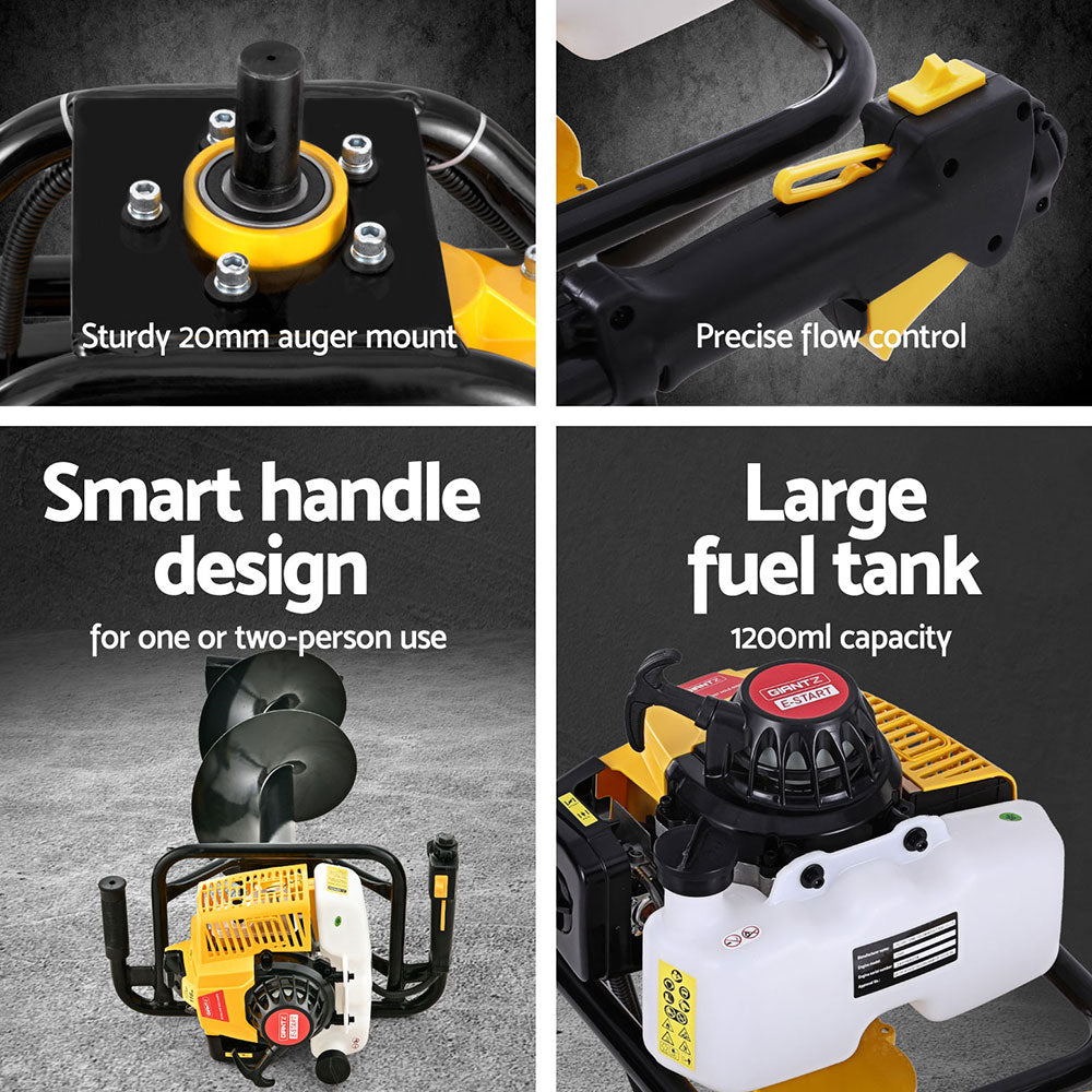 Giantz 82CC Petrol Post Hole Digger Drill Kit Auger Bits