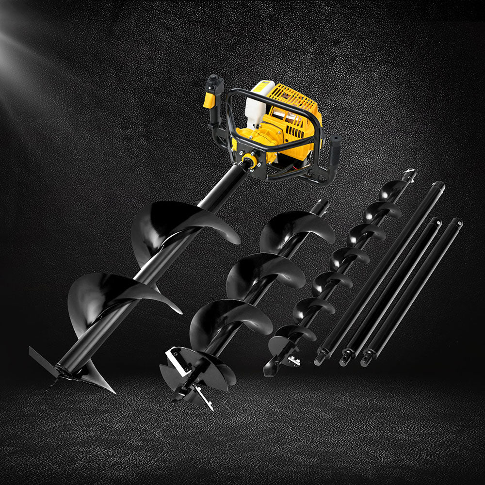 Giantz 82CC Petrol Post Hole Digger Drill Kit Auger Bits