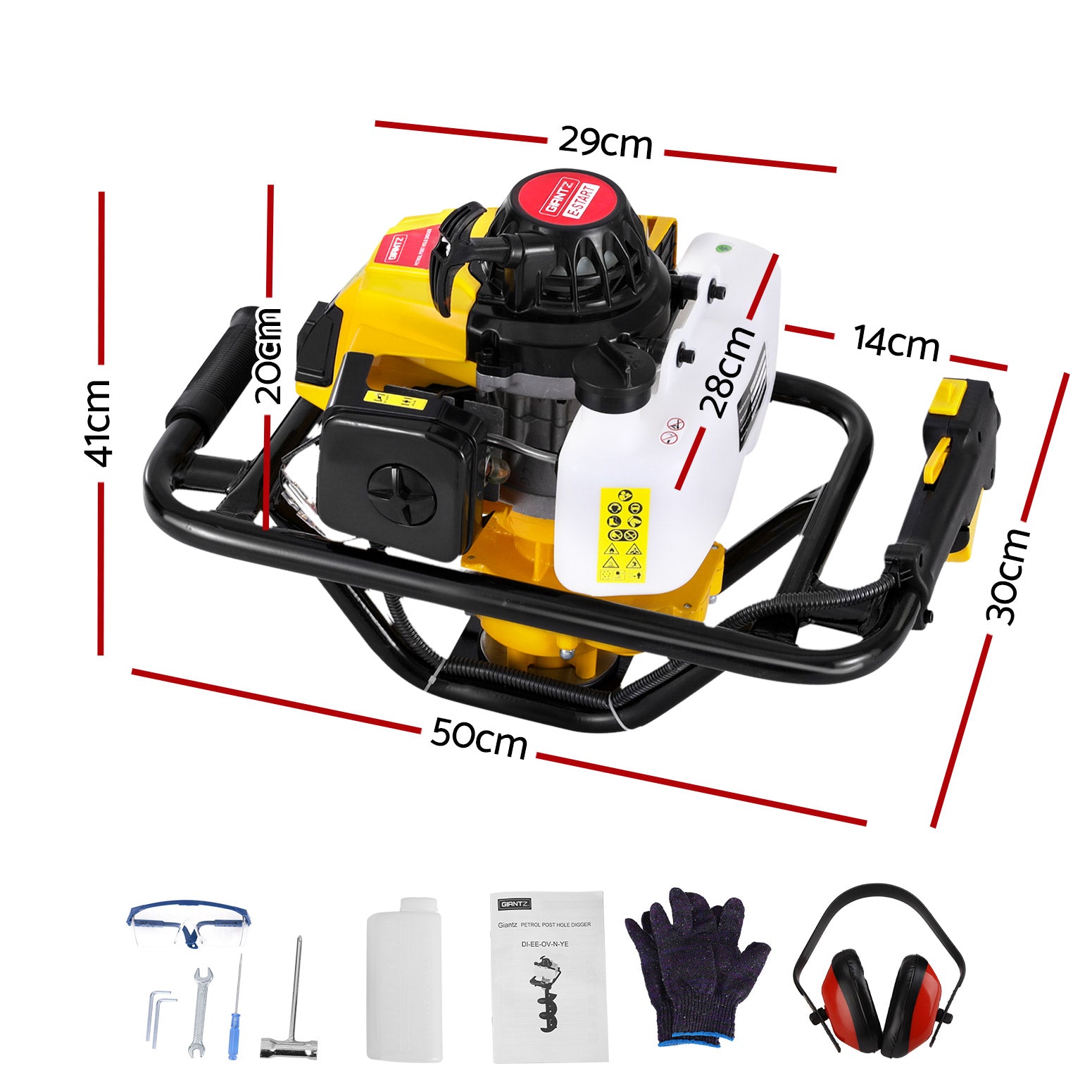 Giantz 82CC Petrol Post Hole Digger Engine Yellow