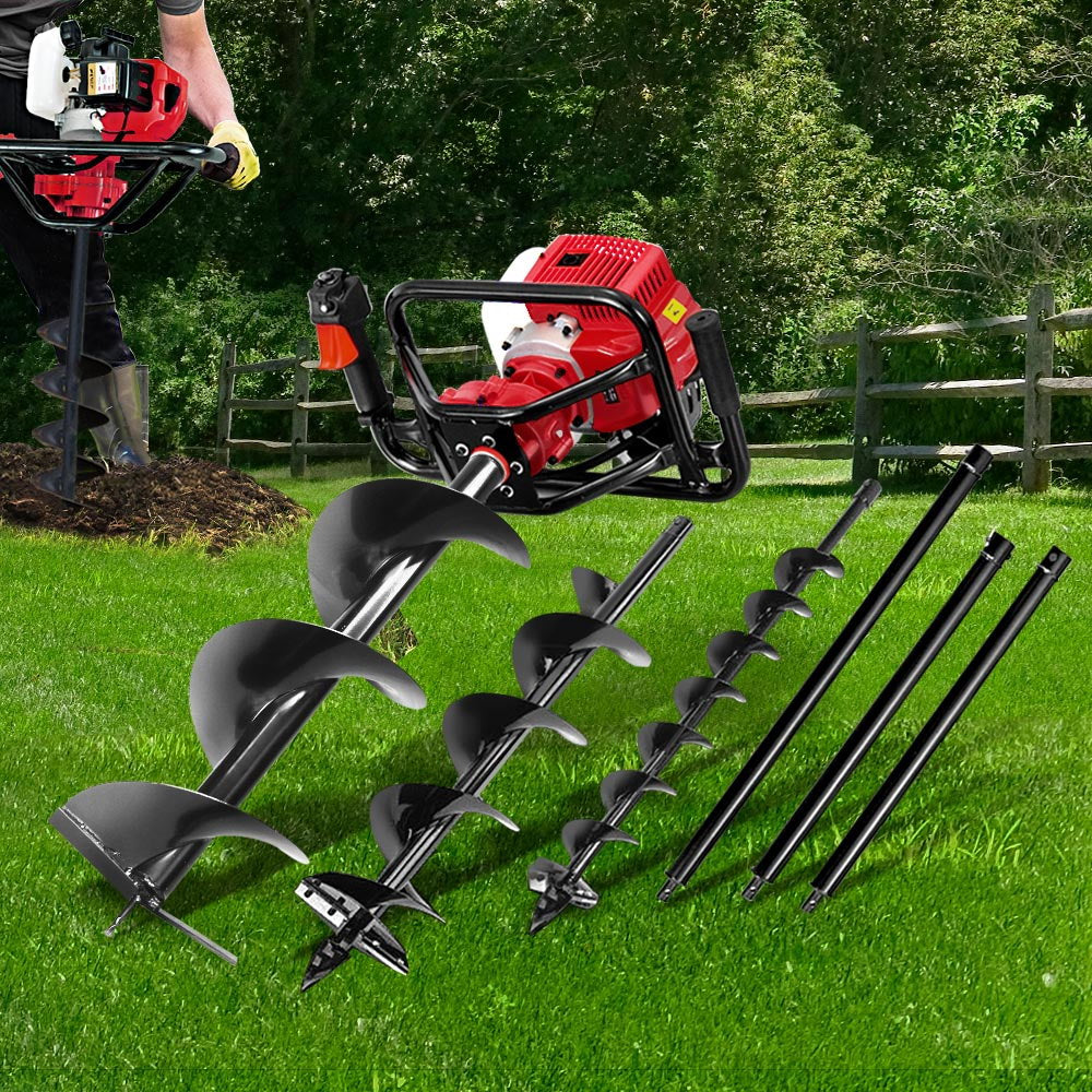 Giantz 65cc Petrol Post Hole Digger with Extension Auger Bits