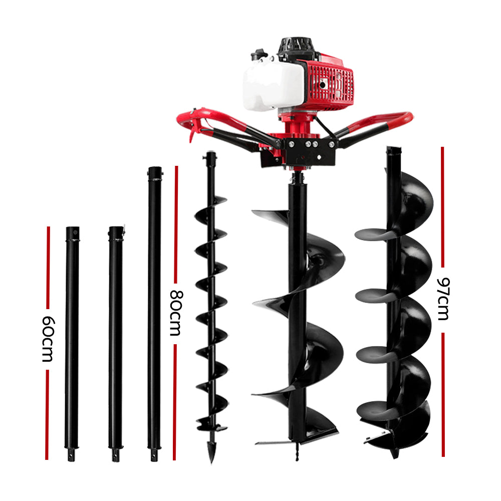 Giantz 80CC Petrol Post Hole Digger Drill Kit Extensions