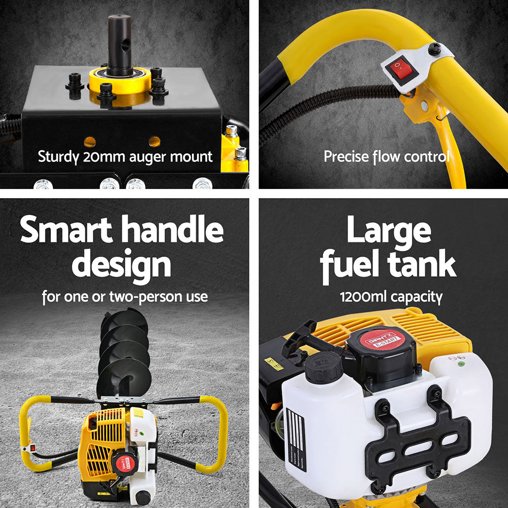 Giantz 74CC Petrol Post Hole Digger 200mm Drill Auger Extension