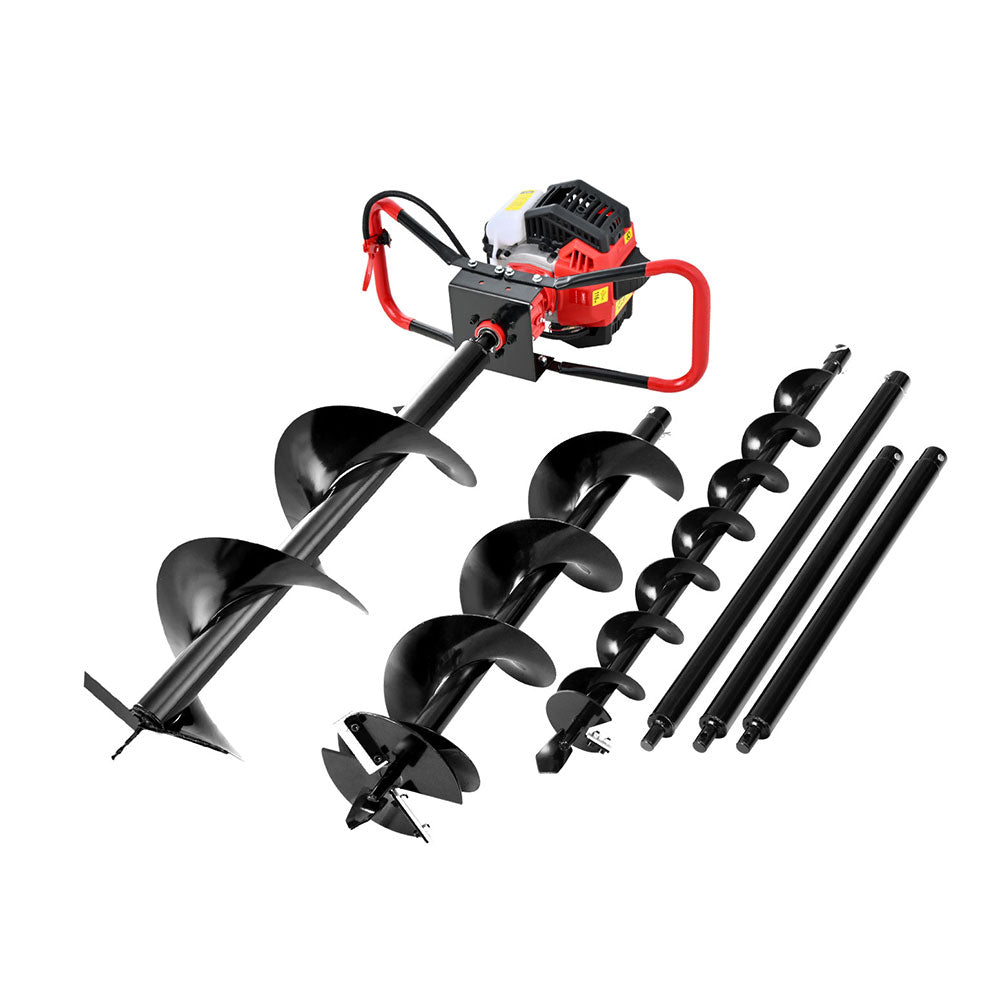 Giantz Petrol Post Hole Digger 65cc with Auger Bits and Extensions