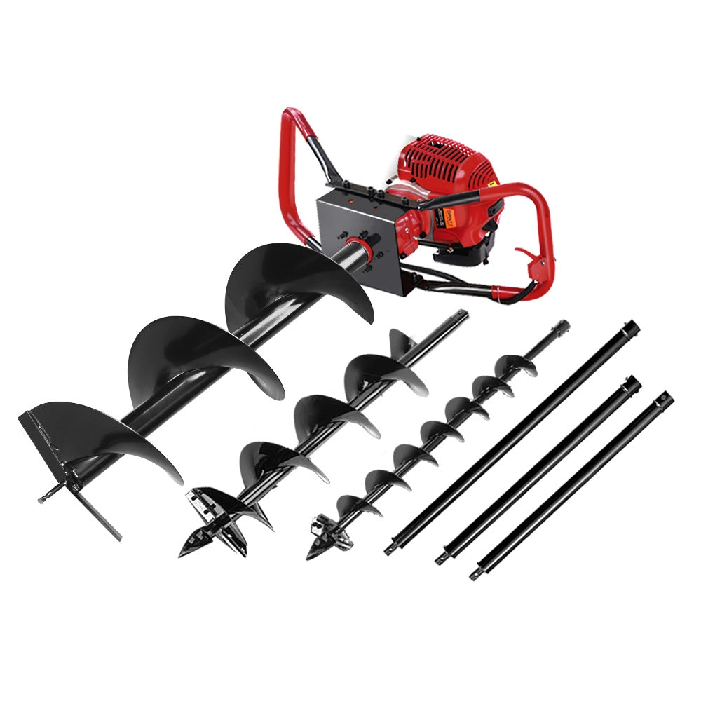 Giantz 66CC Petrol Post Hole Digger Drill with Extension Auger Bits