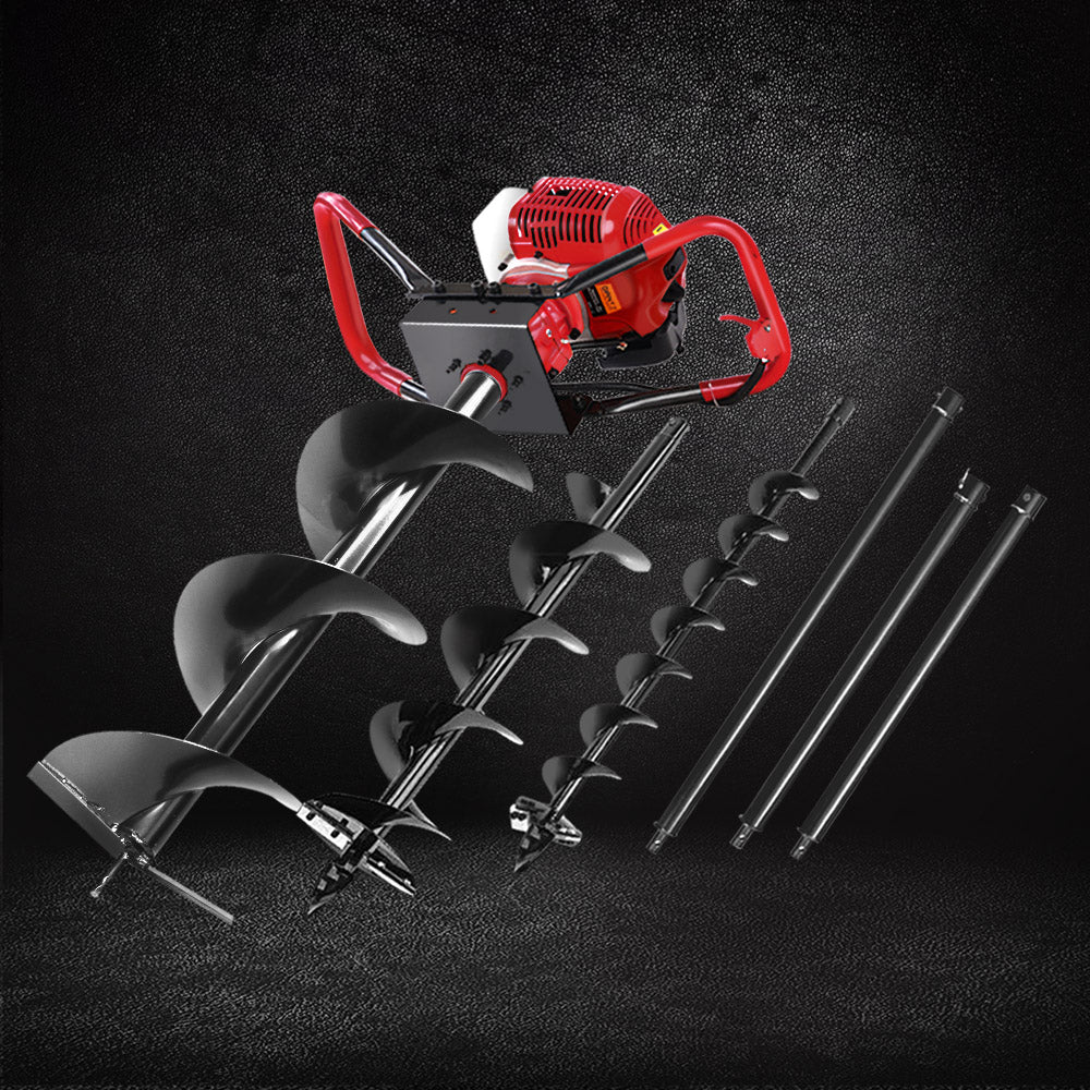 Giantz 66CC Petrol Post Hole Digger Drill with Extension Auger Bits