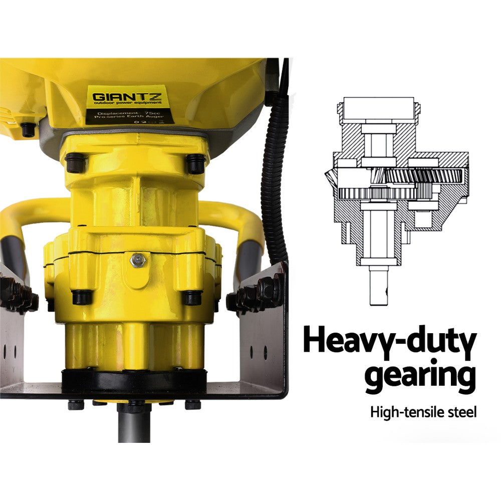 Giantz 80CC Petrol Post Hole Digger Motor Yellow