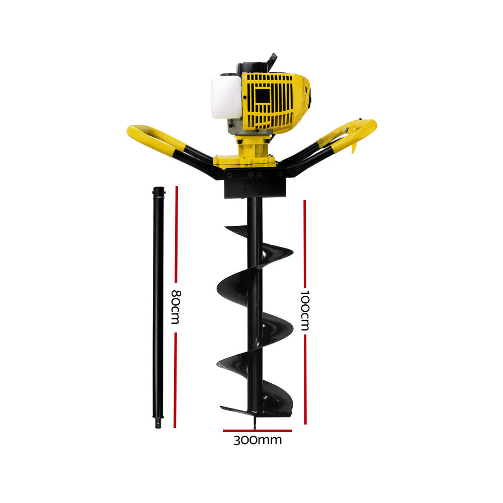 GIANTZ 80CC Petrol Post Hole Digger 300mm Drill Auger Extension