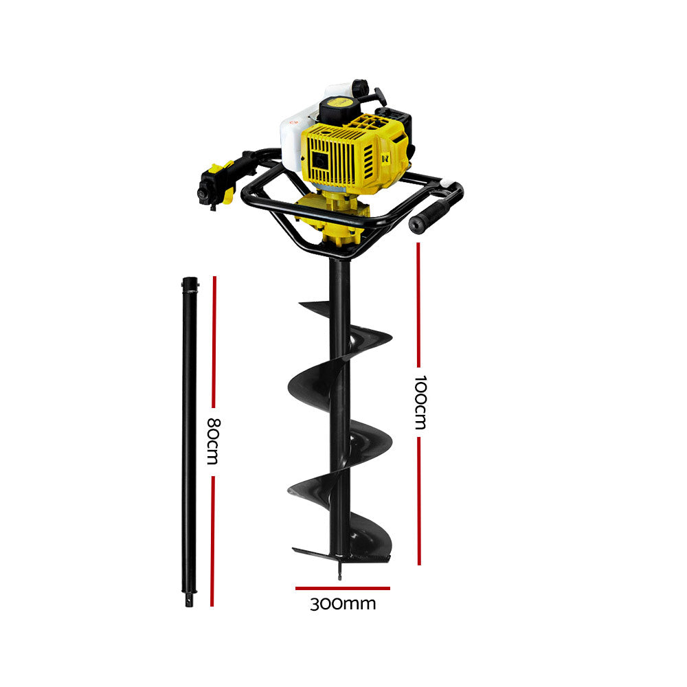 Giantz 92CC Petrol Post Hole Digger 300mm Drill Auger with Extension