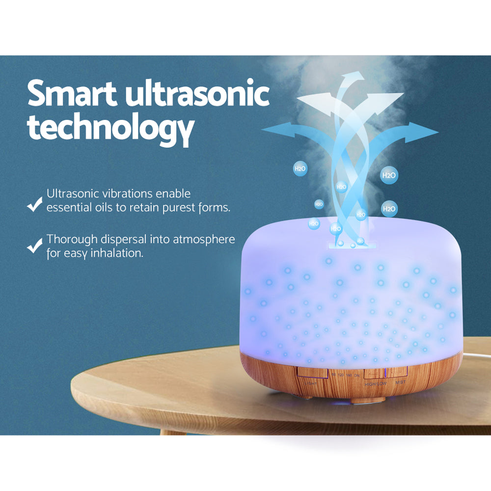 Devanti 500ml Ultrasonic Aroma Diffuser Humidifier White Light Wood