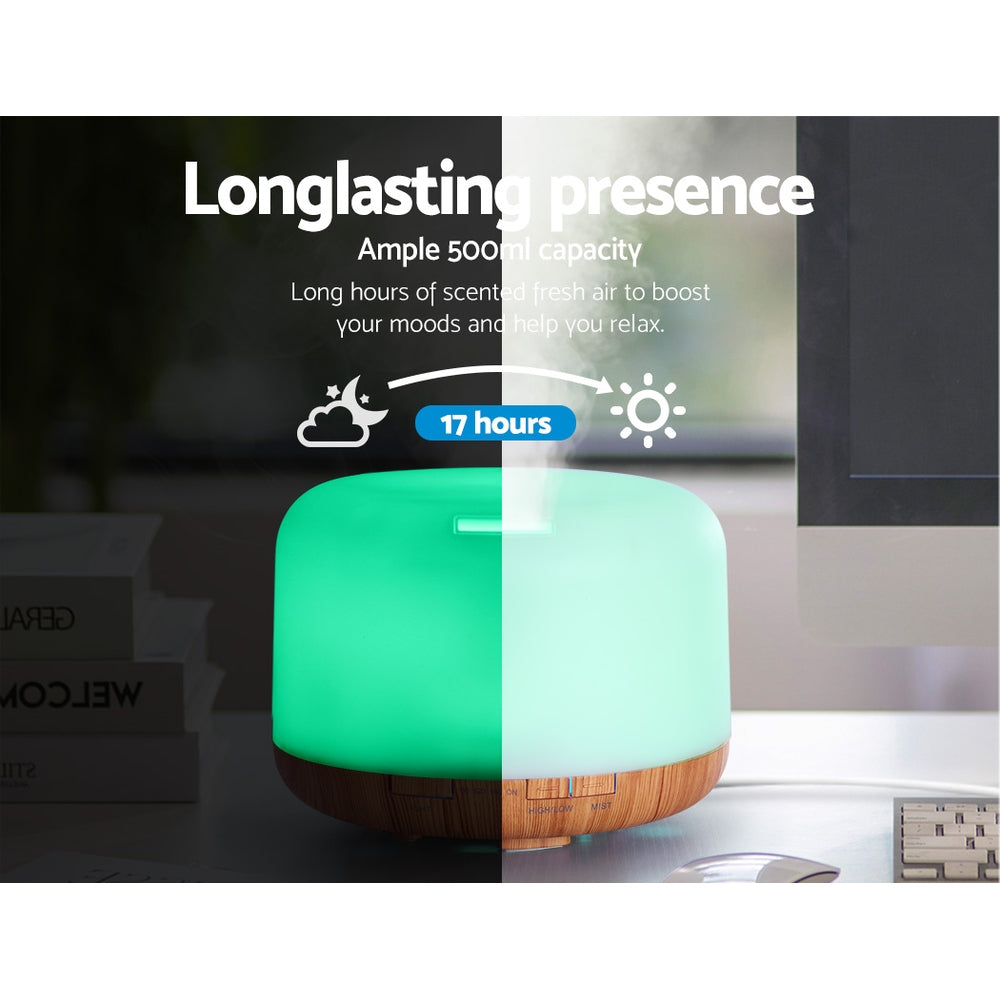 Devanti 500ml Ultrasonic Aroma Diffuser Humidifier White Light Wood