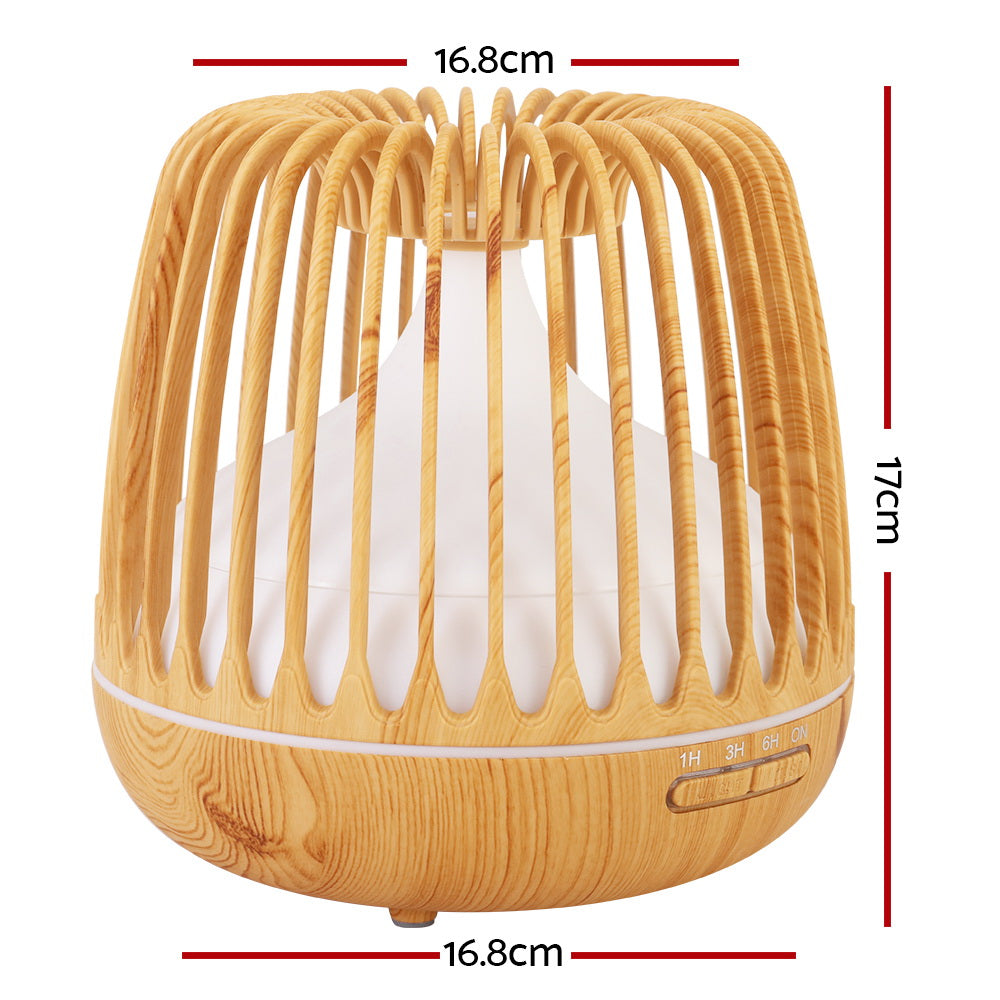 Devanti 500ml Aroma Diffuser Remote Light Wood Grain