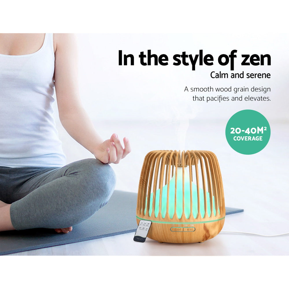 Devanti 500ml Aroma Diffuser Remote Light Wood Grain