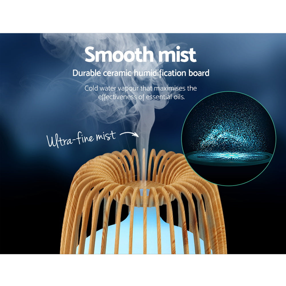 Devanti 500ml Aroma Diffuser Remote Light Wood Grain