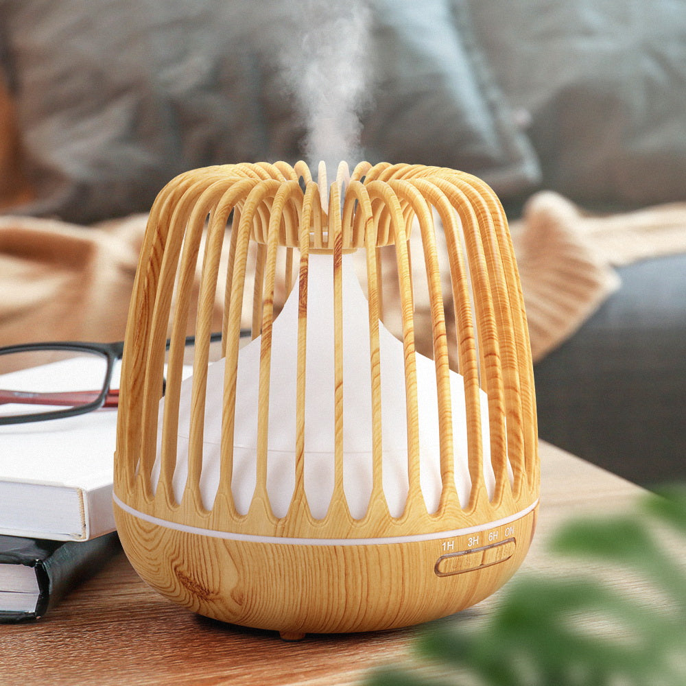 Devanti 500ml Aroma Diffuser Remote Light Wood Grain