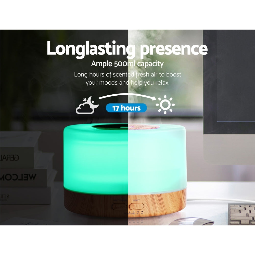 Devanti 500ml Aroma Diffuser Light Wood 7-Colour LED