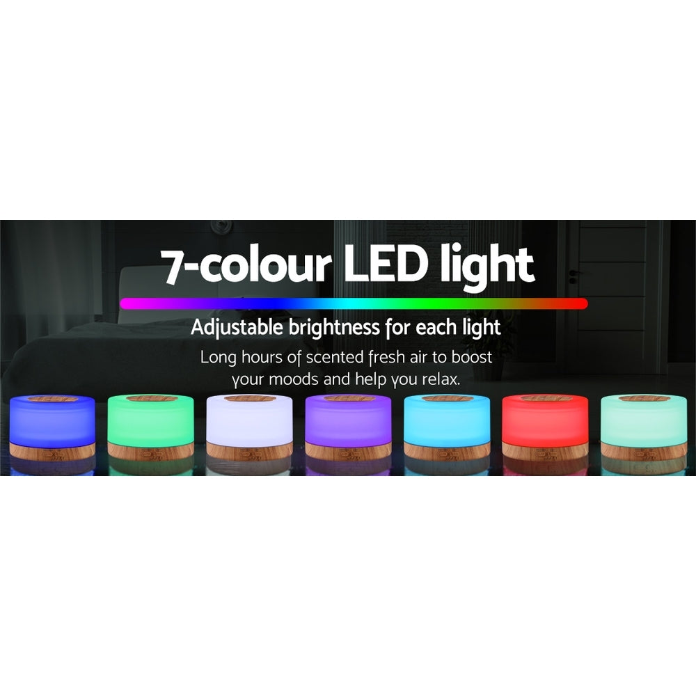 Devanti 500ml Aroma Diffuser Light Wood 7-Colour LED