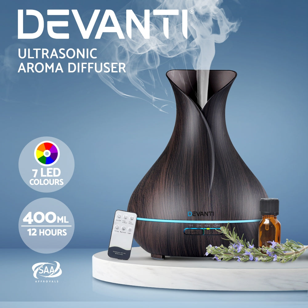 Devanti 400ml Aroma Diffuser Dark Wood Aromatherapy