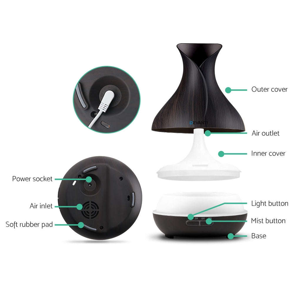Devanti 400ml Aroma Diffuser Dark Wood Aromatherapy