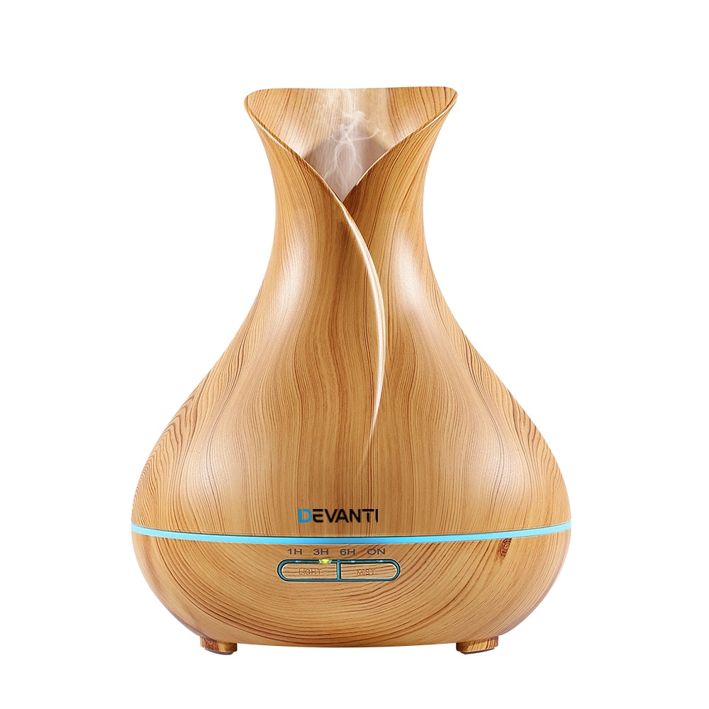 Devanti Aroma Diffuser 400ml Light Wood Aromatherapy Humidifier